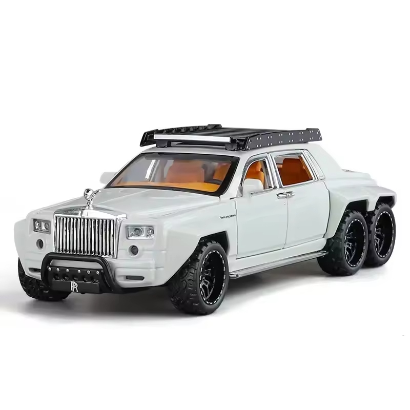 Image of Alokik Enterprise 1:32 6 x 6 Modified RR Phantom Die-Cast Metal Pull Back Car with 6 Openable Doors with Sounds and Lights Toy Decoration Car Best Gift Toys for Kids【White】
