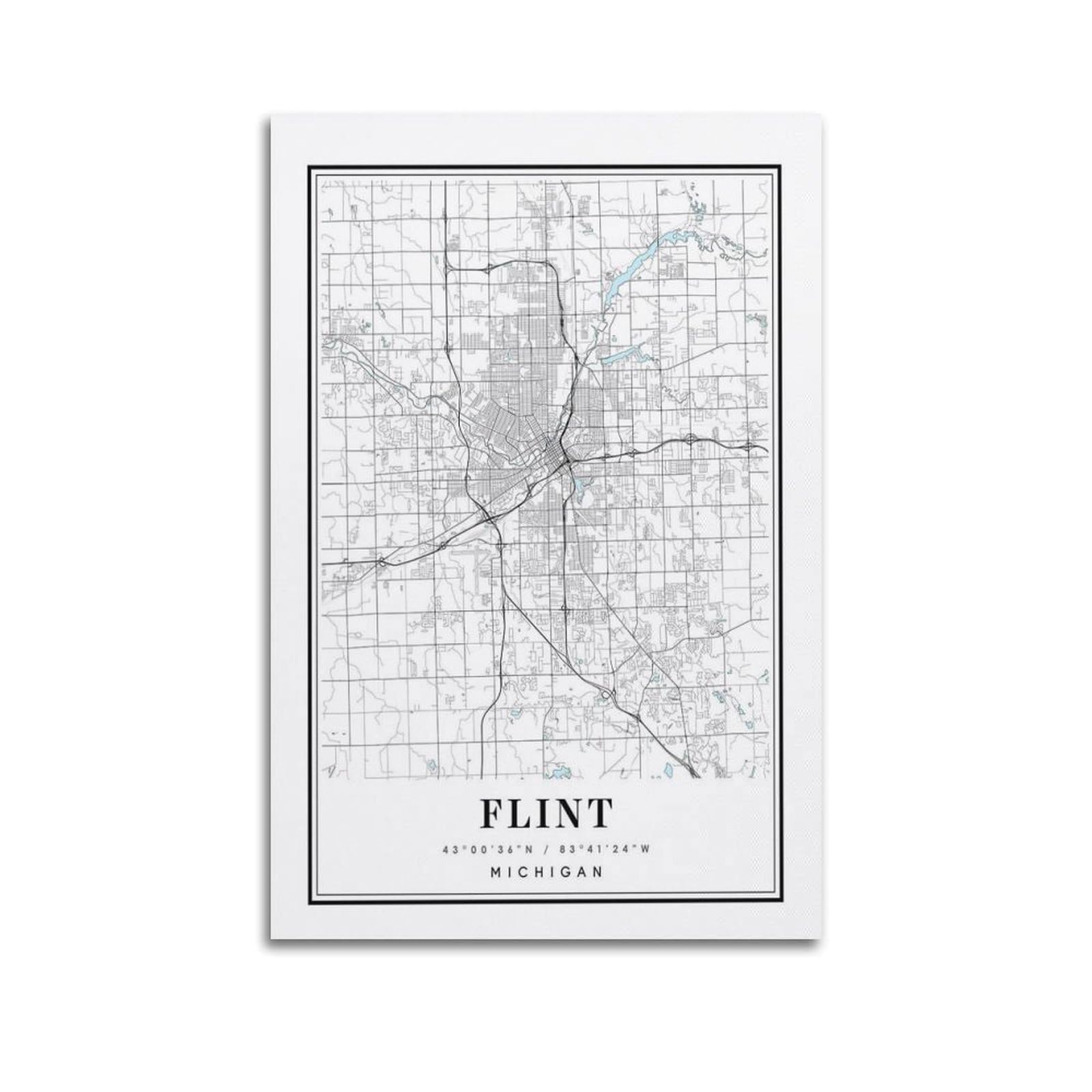 xiaoxiaoshen Flint Michigan Map Canvas Poster Wall Art Prints Room Aesthetic Murals Bedroom And Living Decorations 20x30inch(50x75cm)