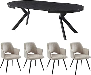 Vente-unique-Conjunto de Mesa KOMONI + 4 sillas Kadija - Negro y Beige