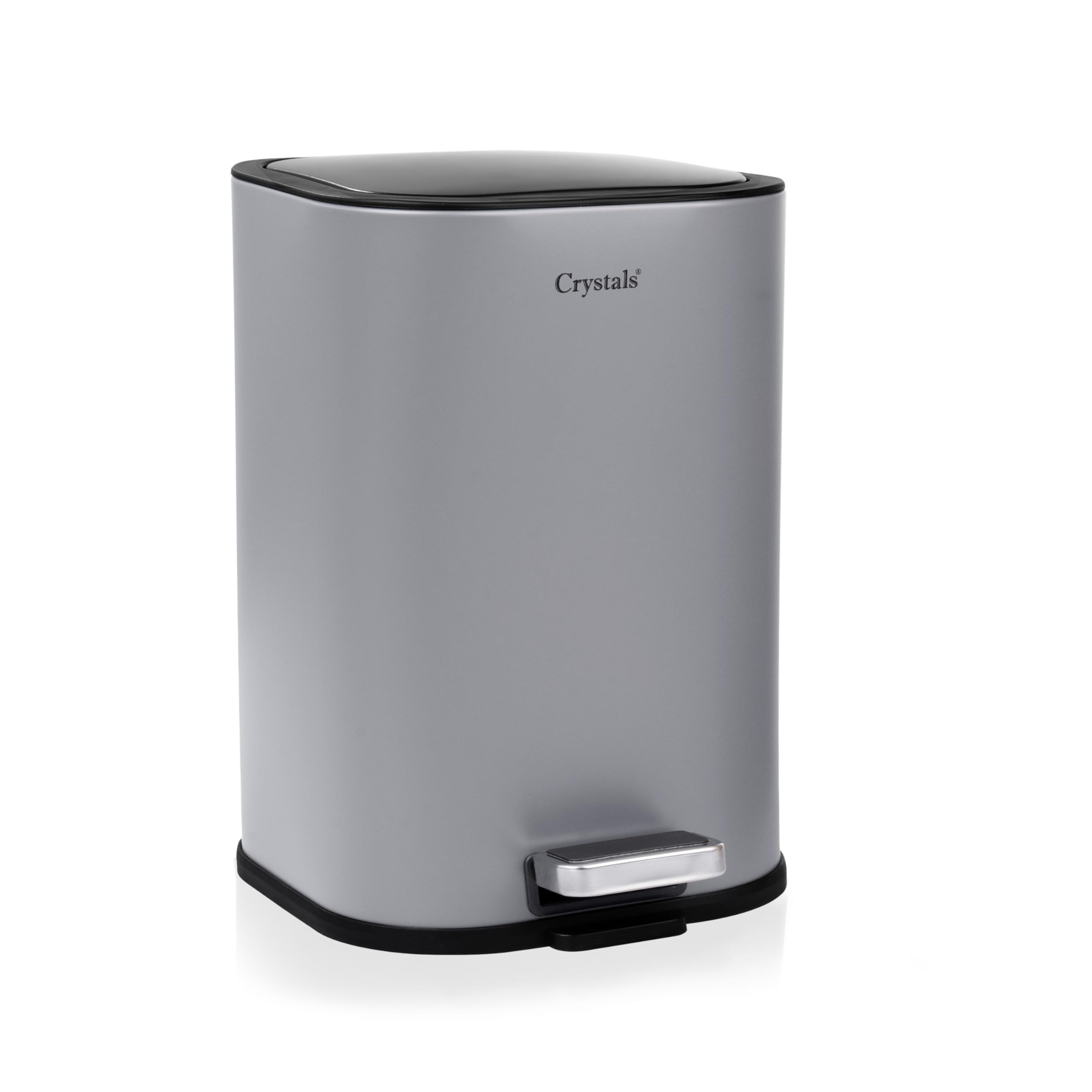 Crystals 5L Stainless Steel Pedal Bin – Soft Close Rubbish Bin with Removable Inner Bucket, Durable Fingerprint-Resistant Waste Bin for Kitchen, Bathroom, Bedroom & Office (Grey)