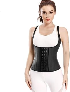 MU Entrenador de cintura para mujer, 25 espirales, acero hueso, negro adelgazante, corsé de 3 ganchos, color negro, talla grande