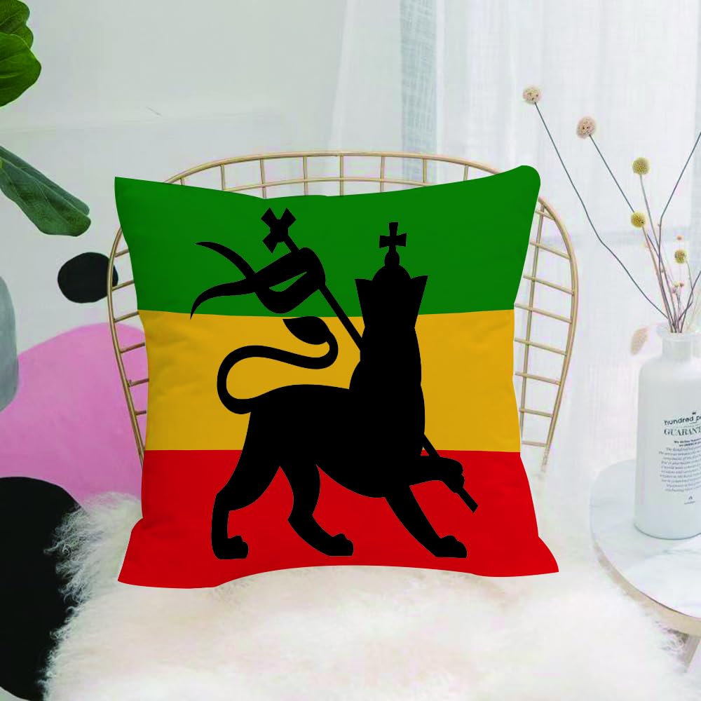Hyosxw Rasta, Rastafarian Flag With Judah Lion On T - A2 Cushion Cover,Throw Pillow Case Home Decorative For Living Room Bedroom Sofa Chair 18X18 Inch,Rasta, Rastafarian Flag With Judah Lion On The Music Inspired Image,Pillowcase 45X45cm
