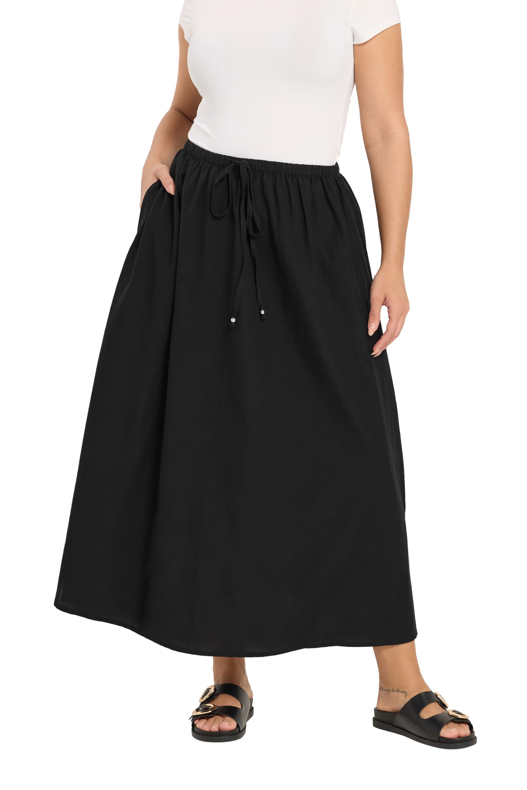 Yours Curve Linen Maxi Skirt - Women's - Plus Size Curve Black