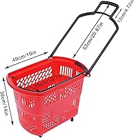 Vista 4 de 6 unidades de 35 litros para comestibles, cesta de compras rodante con ruedas y asa, carrito de compras de plástico, cestas de compras al por menor