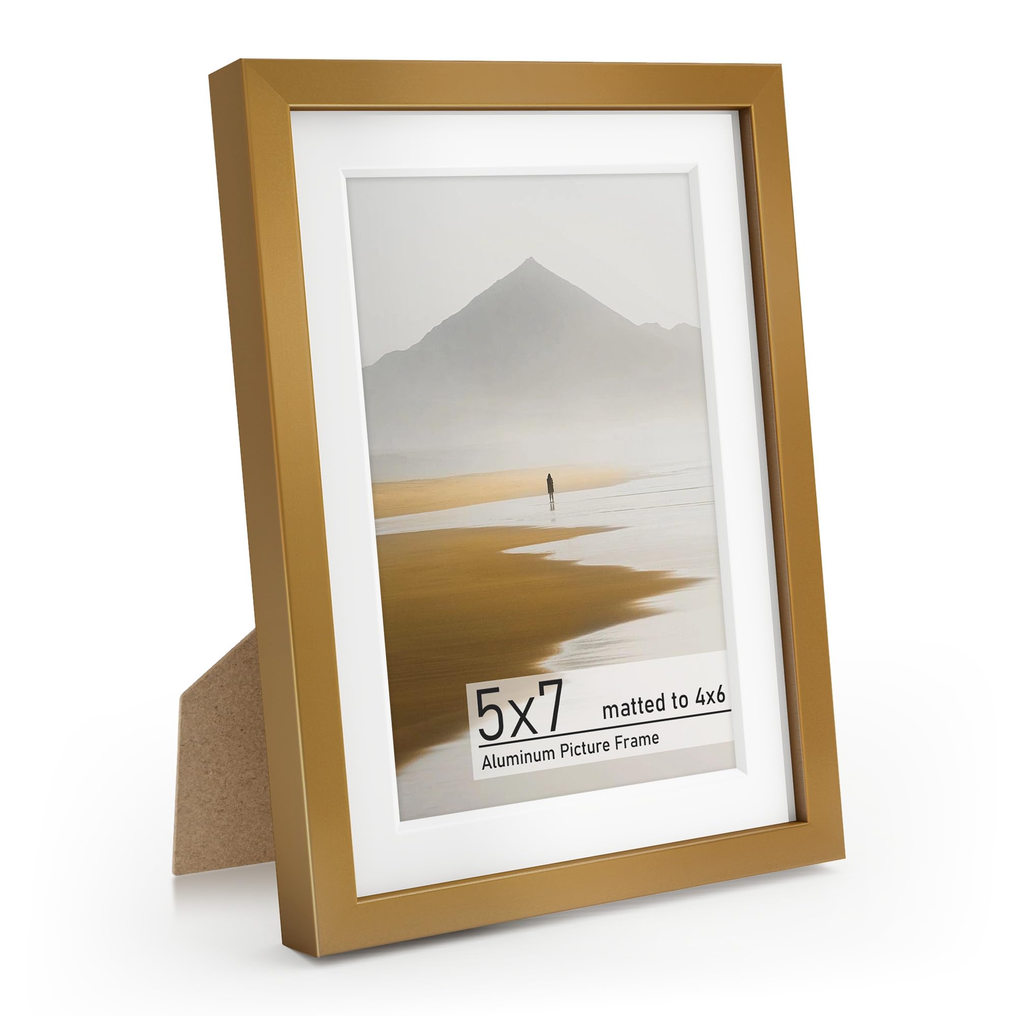 Acovy 5x7 Picture Frame, Aluminum Photo Frame Matted to 4x6, with High Definition Plexiglass, Metal 5 x 7 Picture Frame for Wall or Tabletop Display, Wall Hook Included — image 1