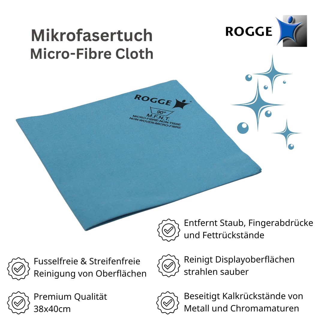 ROGGE 25er Pack PPM HighTec Microfaser Reinigungstücher. Für Haushalt, Home oder Office, 38x40cm, blau. Für alle glatten und empfindlichen Oberflächen bestens geeignet.