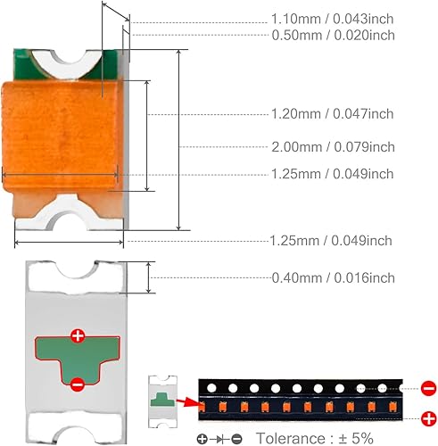 Miniatura 8 de Chanzon 5 colores x 20 piezas  100 piezas 0805 SMD LED Diodo Kit surtido de luces Mini Chip 0079in x 0047in para PCB DC 20mA Lámparas de bombilla de