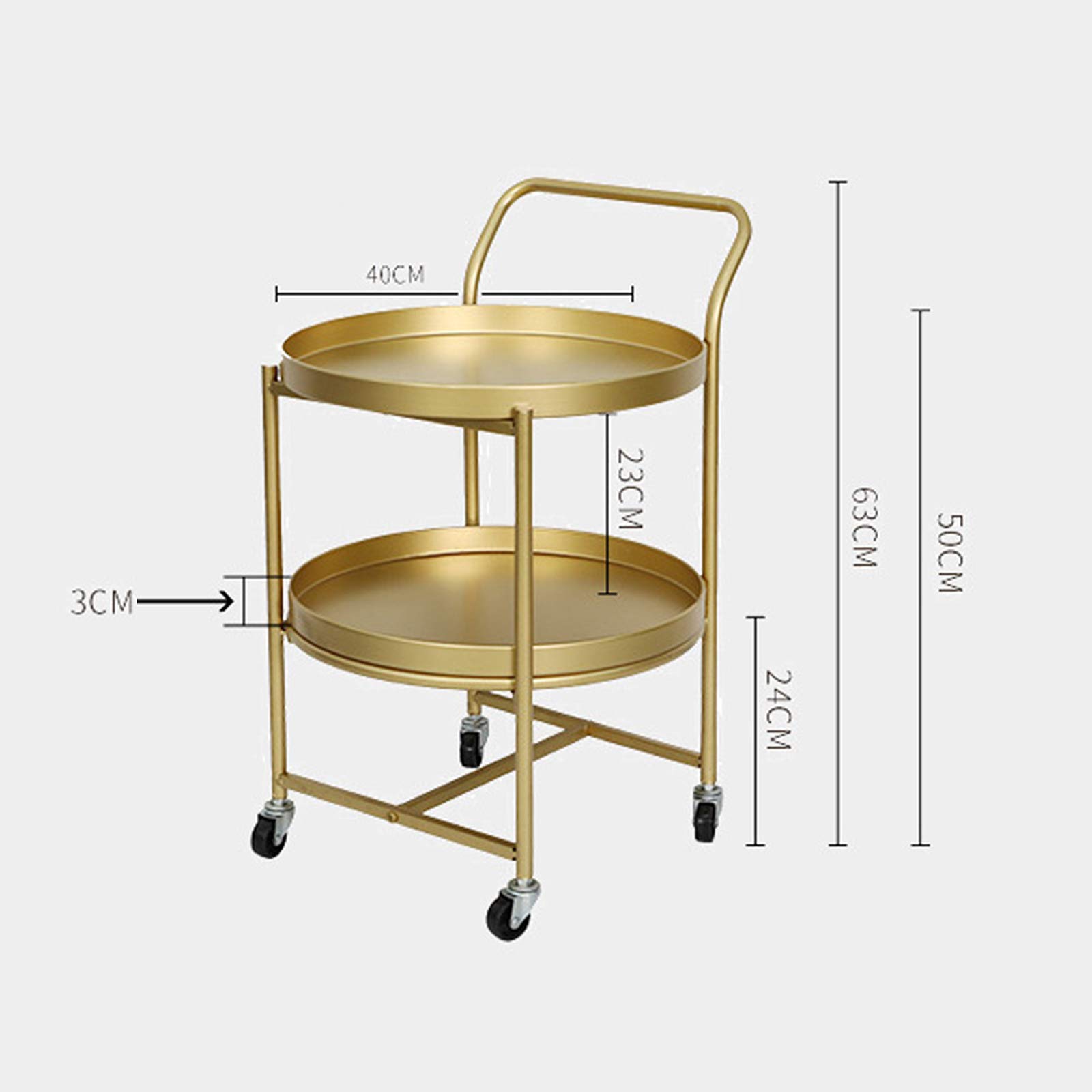 FAXIOAWA Keukentrolleys Serveren, Opbergwagen Rolling Cart Keuken Opbergorganizer Met Wielen voor Keuken en Woonkamer (Goud, 2-Tier/40 * 40 * 63cm)
