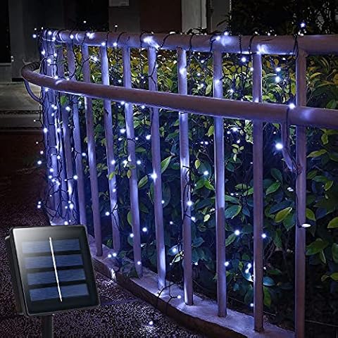 DBFairy Solar Curtain String Lights Outdoor, 13ft(L) x 3.3ft(H), 8 Mode, 200 LED,Solar Icicle Twinkle Lights for Home Garden Patio Camping Party Window Balcony Decoration - Waterproof,Dark Green-White Cover