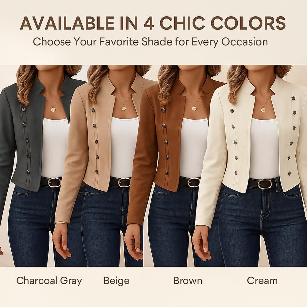 Women's Faux Suede Cropped Blazer Jacket – Casual Business Open Front Long Sleeve Fall Coat - Image 3