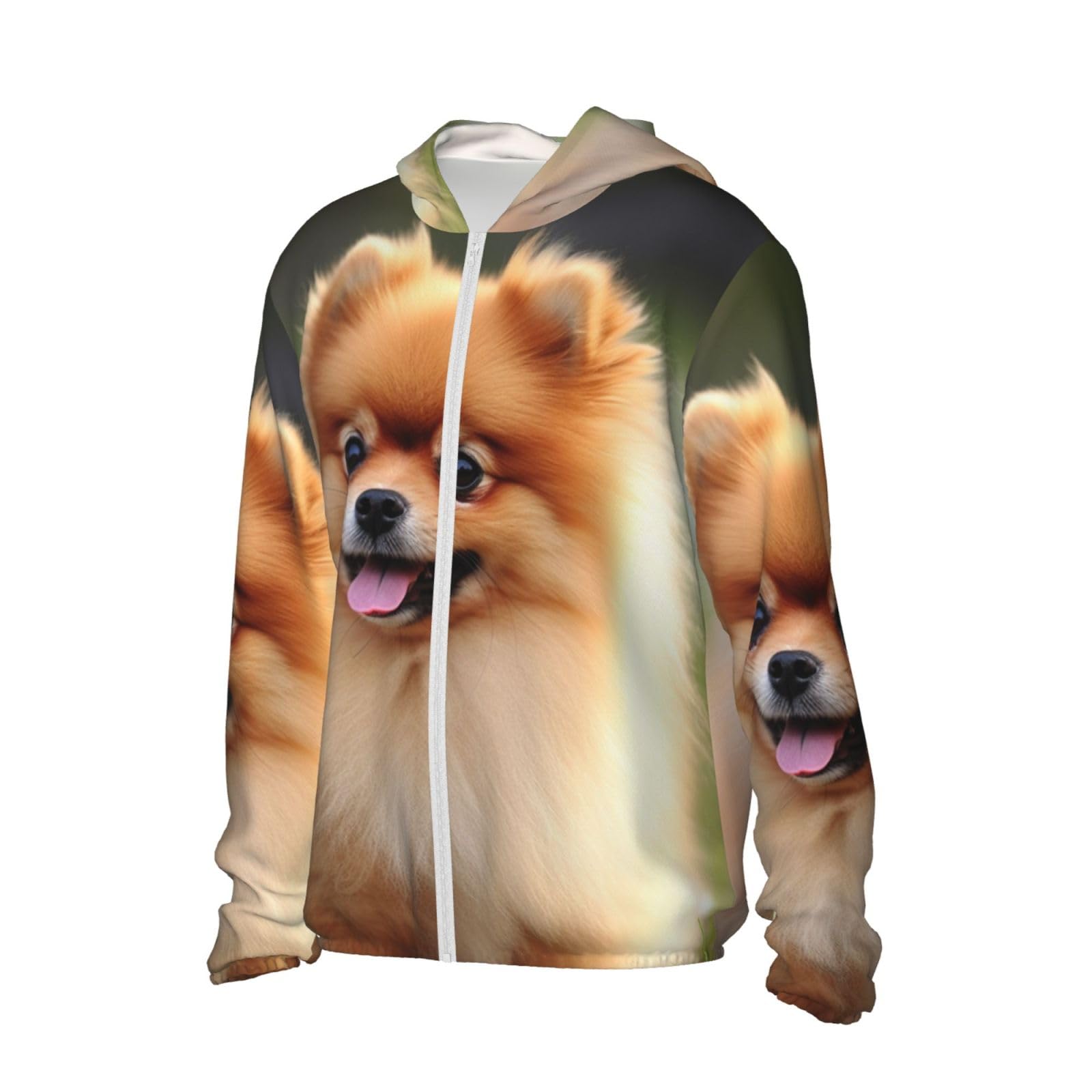 UPF 50+ Light Jacket Full Zip Sun Protection Hoodie for Women Men Long Sleeve Pomeranian Dog Sun Shirts Black