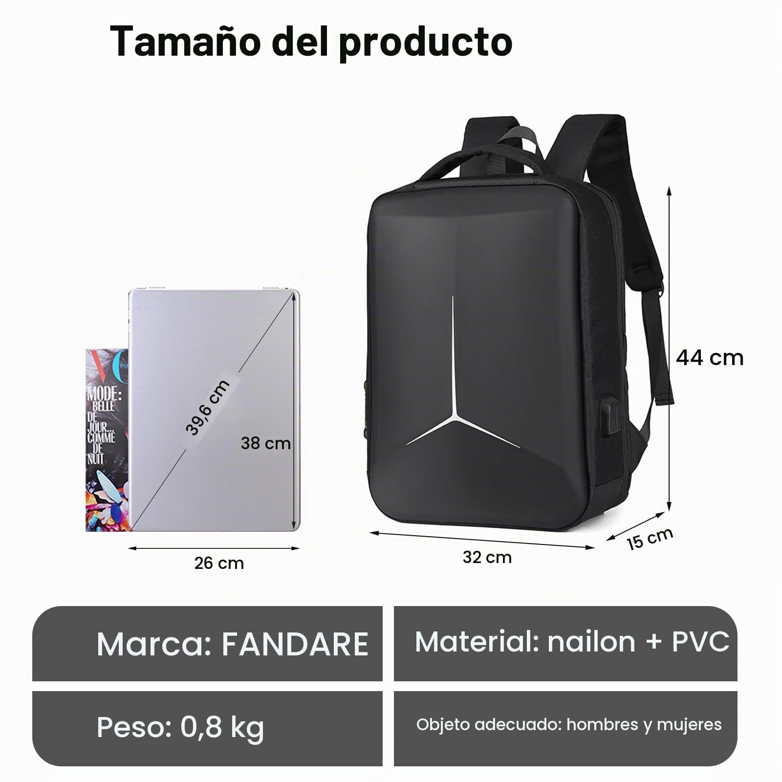 FANDARE Antirrobo Mochila Cabina Avion Mochila Portatil 15.6 Pulgadas Mochila de viaje con apertura de 180 grados Hombre Mujer Mochila con USB Bolsos para Negocio Trabajo Diario Viaje Mochila
