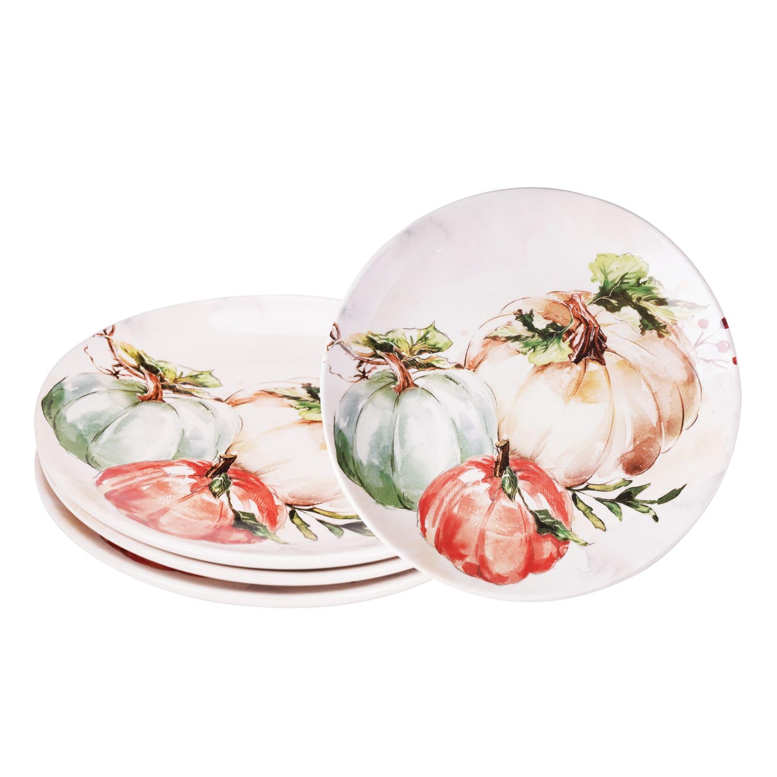 Sonemone Pumpkin Harvest Ceramic Salad Plates, 8.75 inch Round Plates Set of 4, for Salad, Dessert, Appetizer, Scratch Resistant, Microwave & Dishwasher Safe
