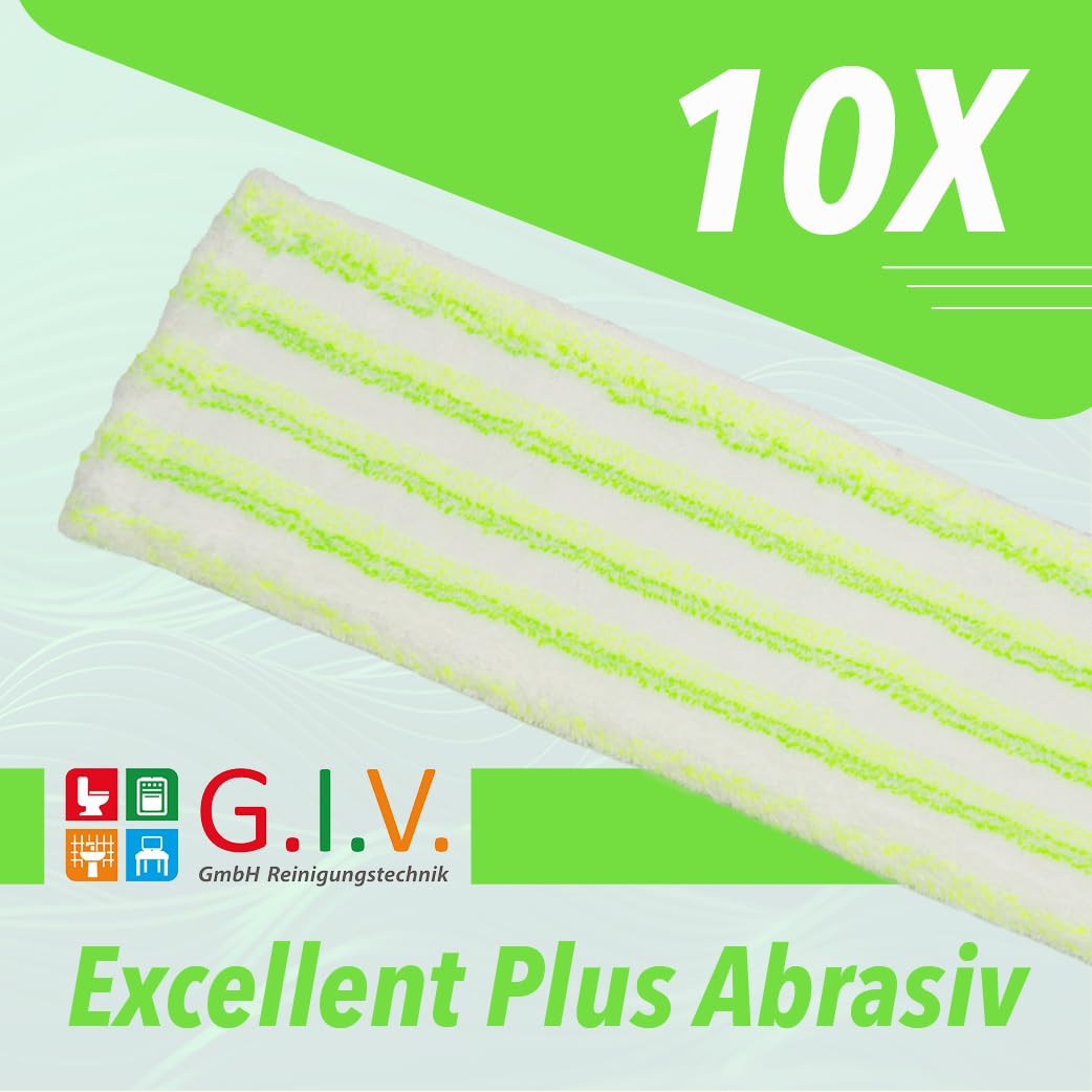 Wischbezug Mopp aus 70% Mikrofaser - Excellent Plus Mopp, grün/weiß - Ersatzbezug für Bodenwischer - für alle gängigen Klapphalter & für Trocken & Nassreinigung (10x 50cm)