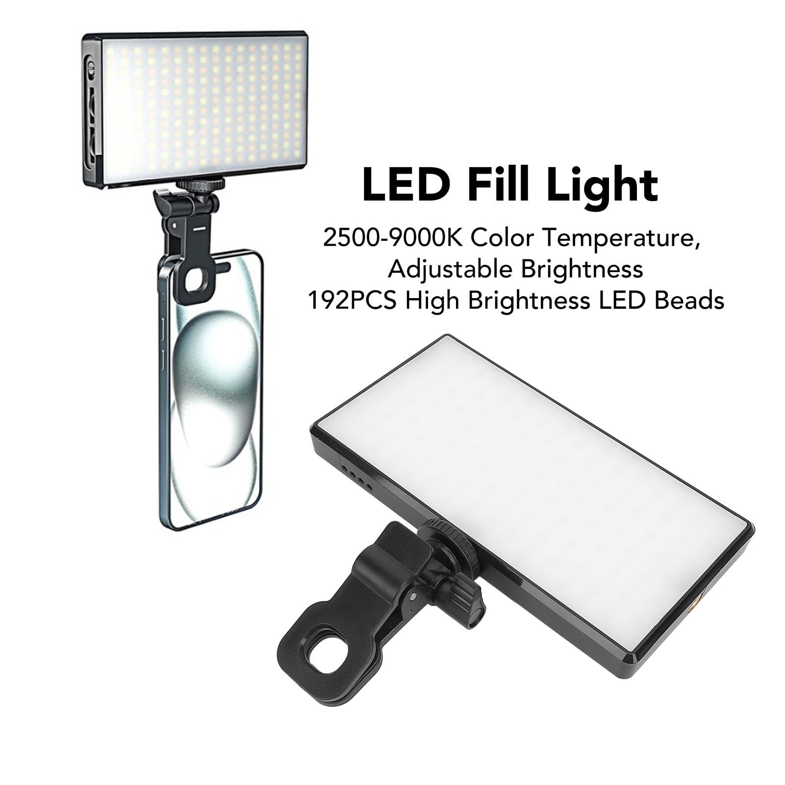 Selfie Light, LED Light Panel with Clamp, Portable Camera Light with Dimmable 2500?9000K with 1/4 Inch Screw Interface for Selfie Live Streaming