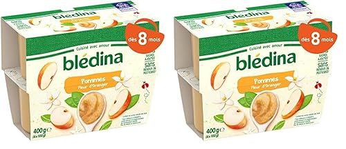 Blédina - Blédina - Coupelles De Fruits Pour Bébé - Pommes Fleur d'Oranger - Dès 8 Mois - Le Pack de 4x100g (Lot de 2)