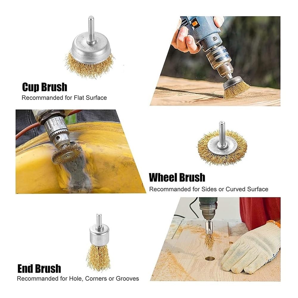 Szczotka druciana T-Shaped Brass Wire Brushes, for Drills Set,6pcs Bowl Flat Steel Electric Grinding Mill Polish Derusting Rotary Tool Power