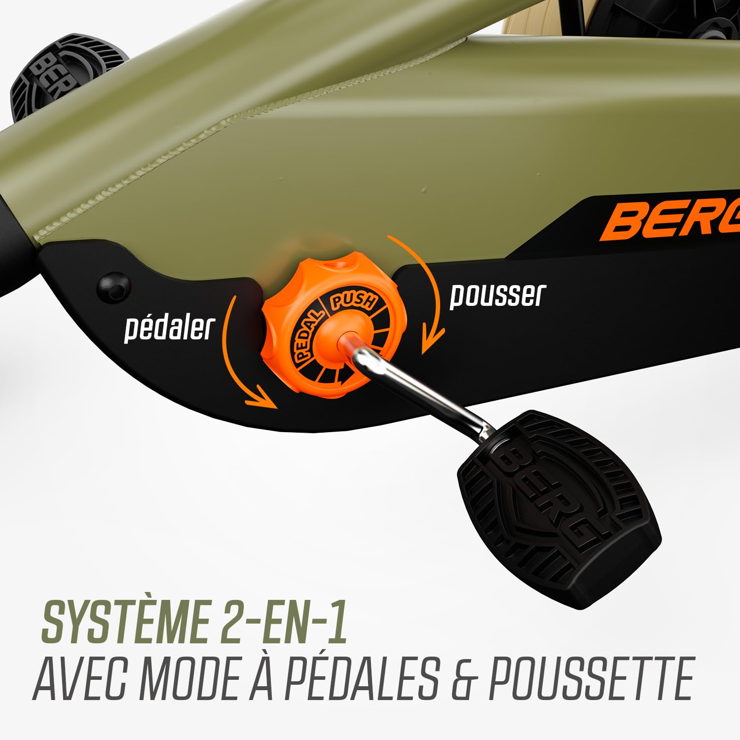 BERG Porteur Buzzy Retro 2-in-1 Vert | 2-5 ans, cadre robuste, selle réglable, volant réglable