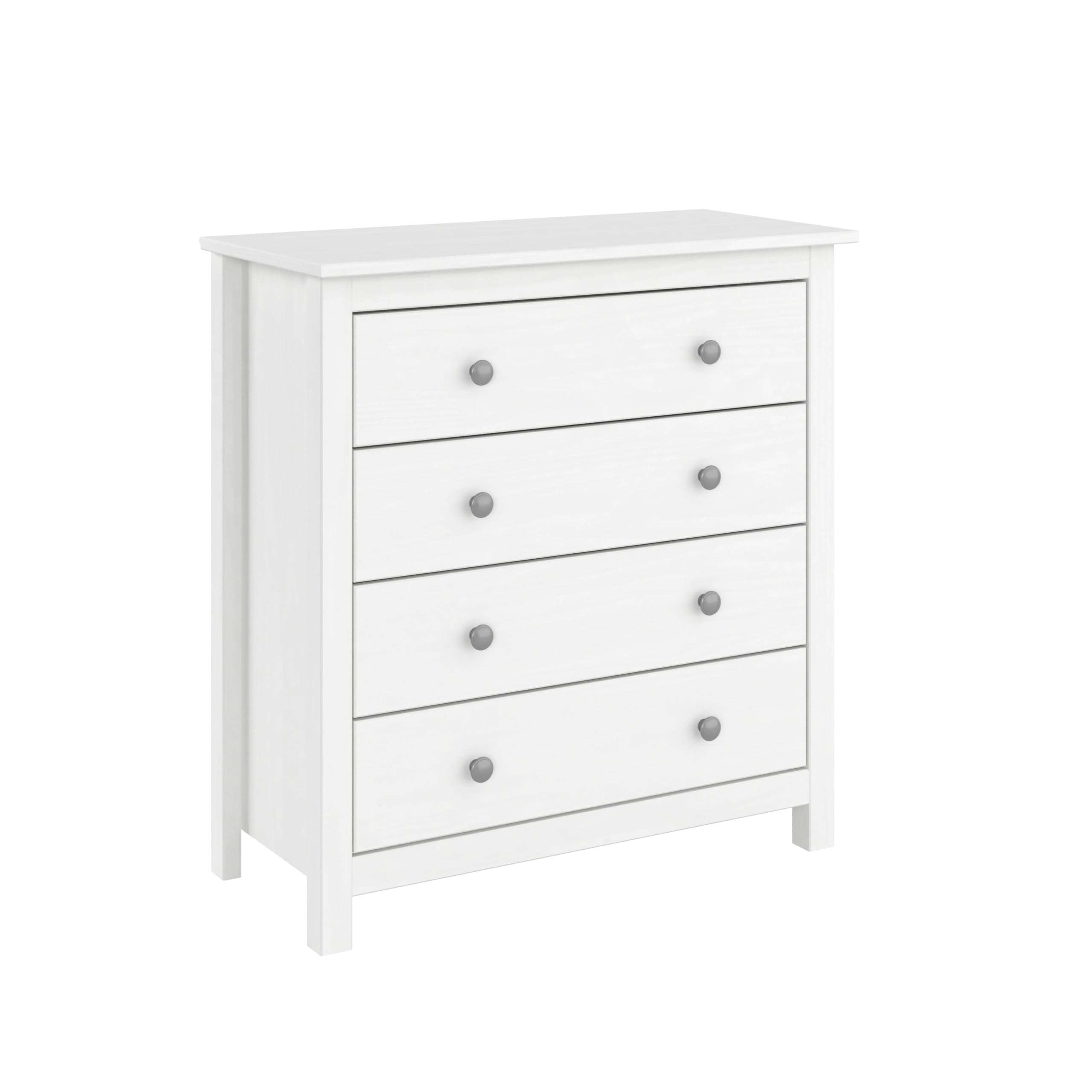 Cómoda Tabac de Madera Maciza de Pino Natural Blanco Lavado – 4 Cajones – Cajonera Dormitorio y Salón – Mueble Auxiliar de Almacenaje – 78,5x75x35 cm – Serie Alme – Robusta y Duradera