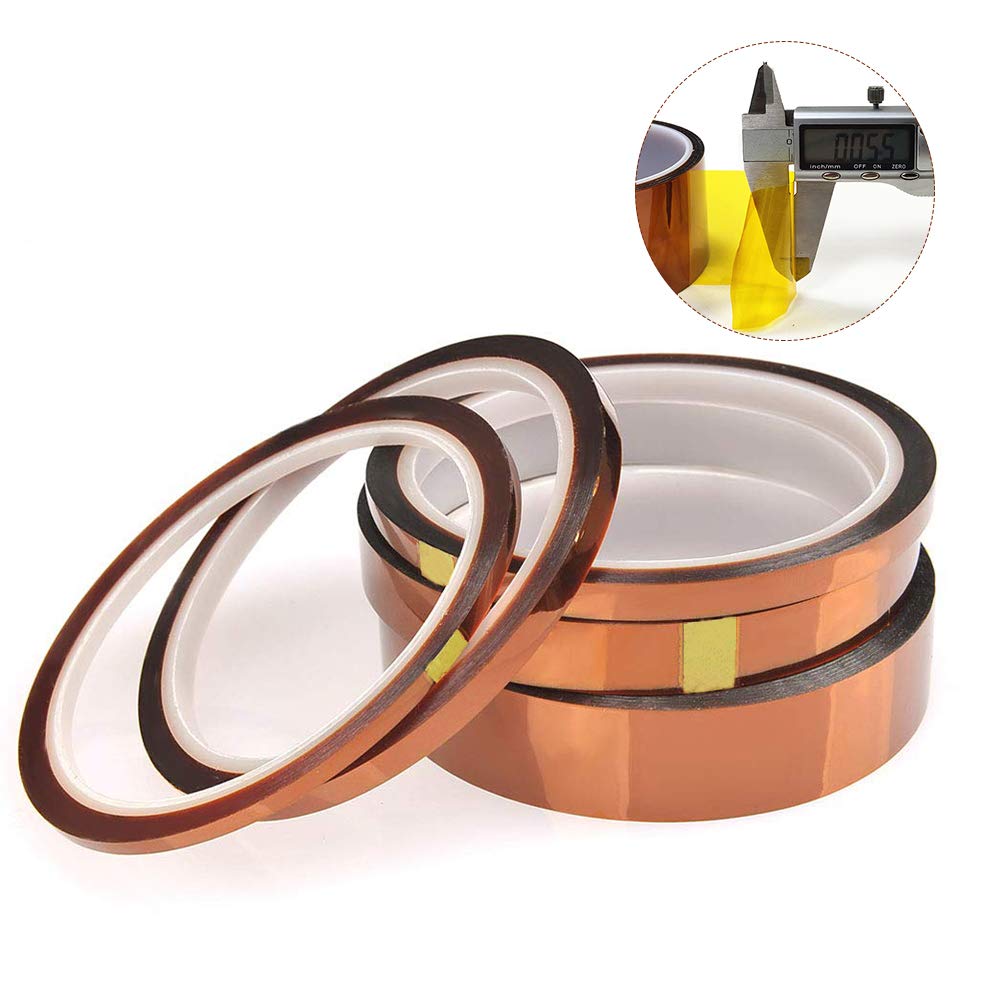 YIXISI 5-pack Hittebestendige Tape, Hoge Temperatuur Tape, Kapton Tape, Polyimide Film Plakband, Multi-formaat 3 mm / 6 mm / 8 mm / 12 mm / 25 mm x 33 m, Tot 280 ℃ (536