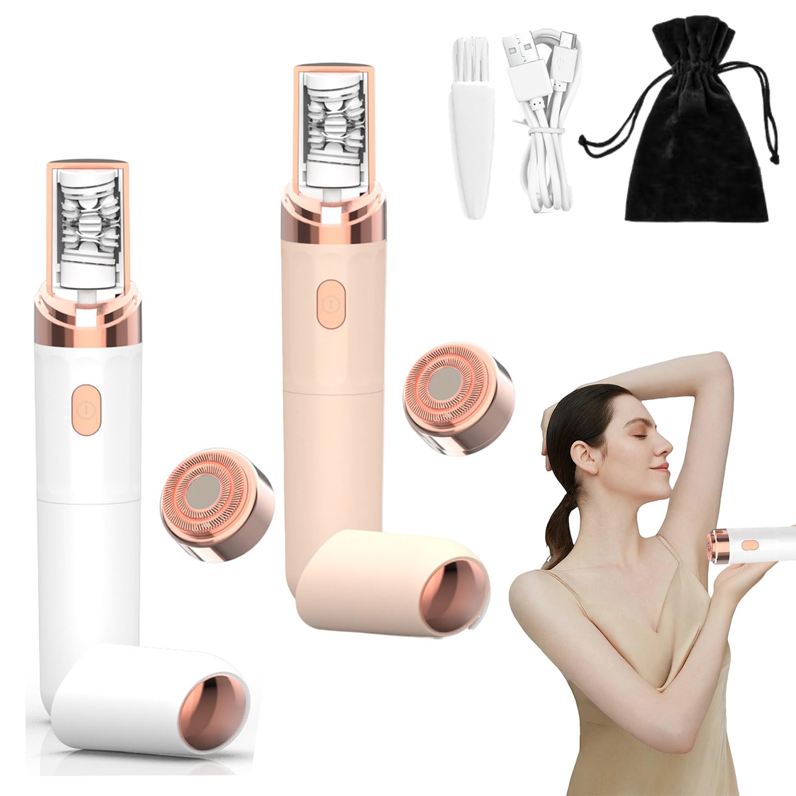 Epil Pro, Epilatore Facciale per Donna 2 in 1, Mini Strumento Portatile per La Depilazione Di Sicurezza, Delicato, Preciso E Veloce per Viso, Mani E Gambe (2PCS-B)