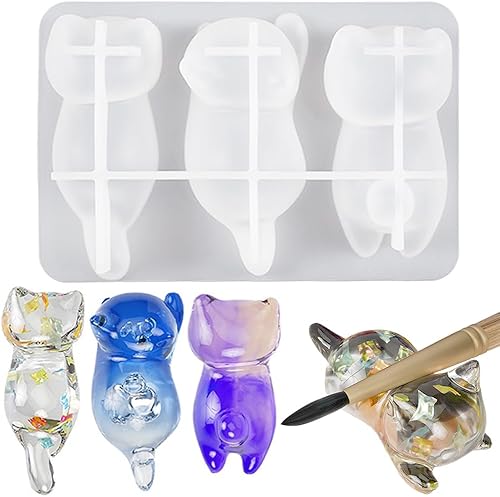 Moldes de silicona 3D para manualidades de resina, gatos de dibujos animados, moldes de resina epoxi, molde de silicona de yeso para gatito, postura