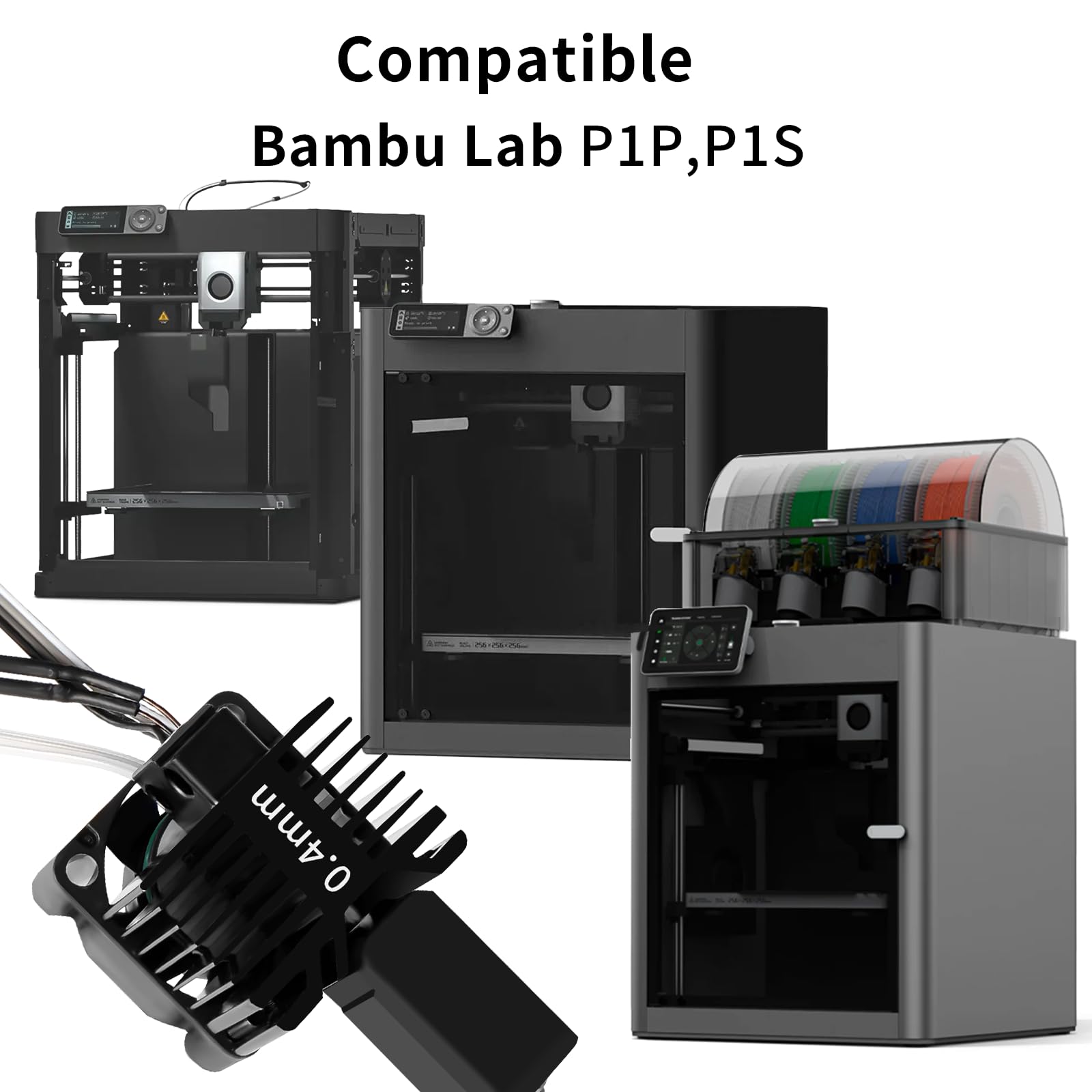 P1S/P1P Hotend-Komplettkit mit 60W-Keramikheizer & 0-320°C Thermistor – Vollmontiertes Hotend mit Lüfter, 0,4mm Düse aus gehärtetem Stahl, Heizblock – Kompatibel mit Bambu Lab P1 Serie 3D-Drucker