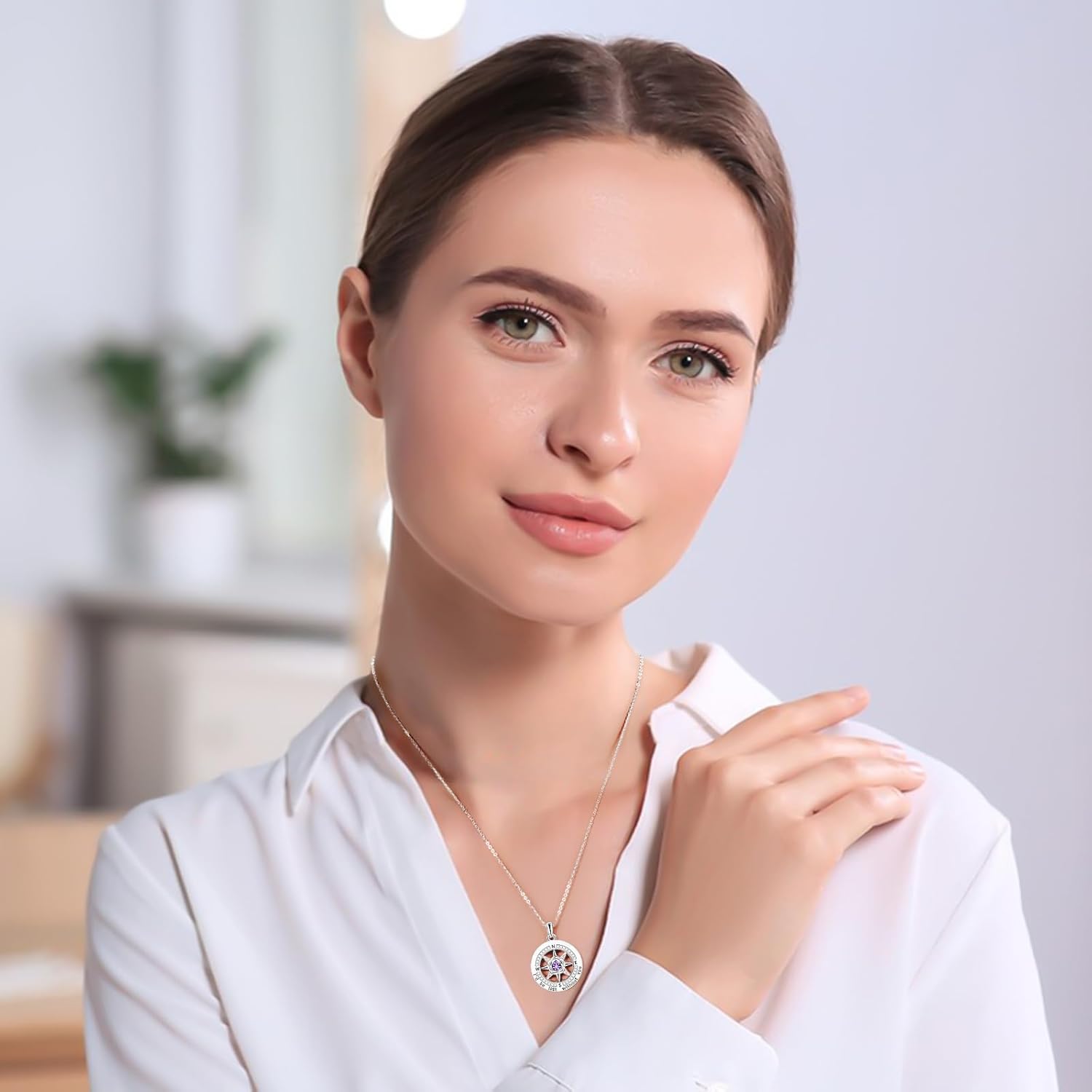 HOH-Tech Compass Necklace for Women 925 Sterling Silver Id be Lost without You Compass Necklace Birthstone Graduation Jewelry Pendant for Mothers Wives Daughter