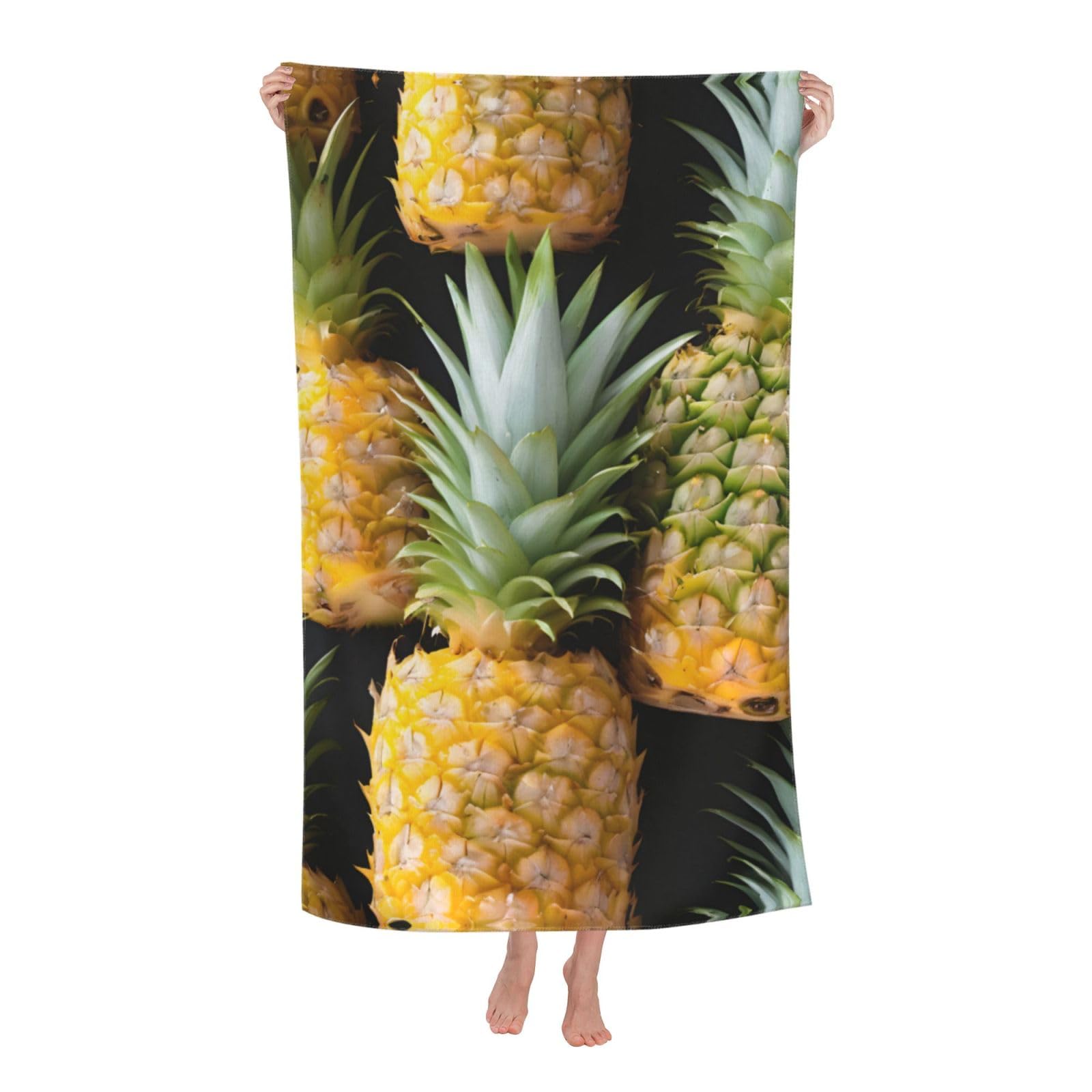 Pojknbv White Fresh Pineapple Print Oversized Adult Beach Towel Quick-Dry Comfortable Lightweight Travel Pool Camping