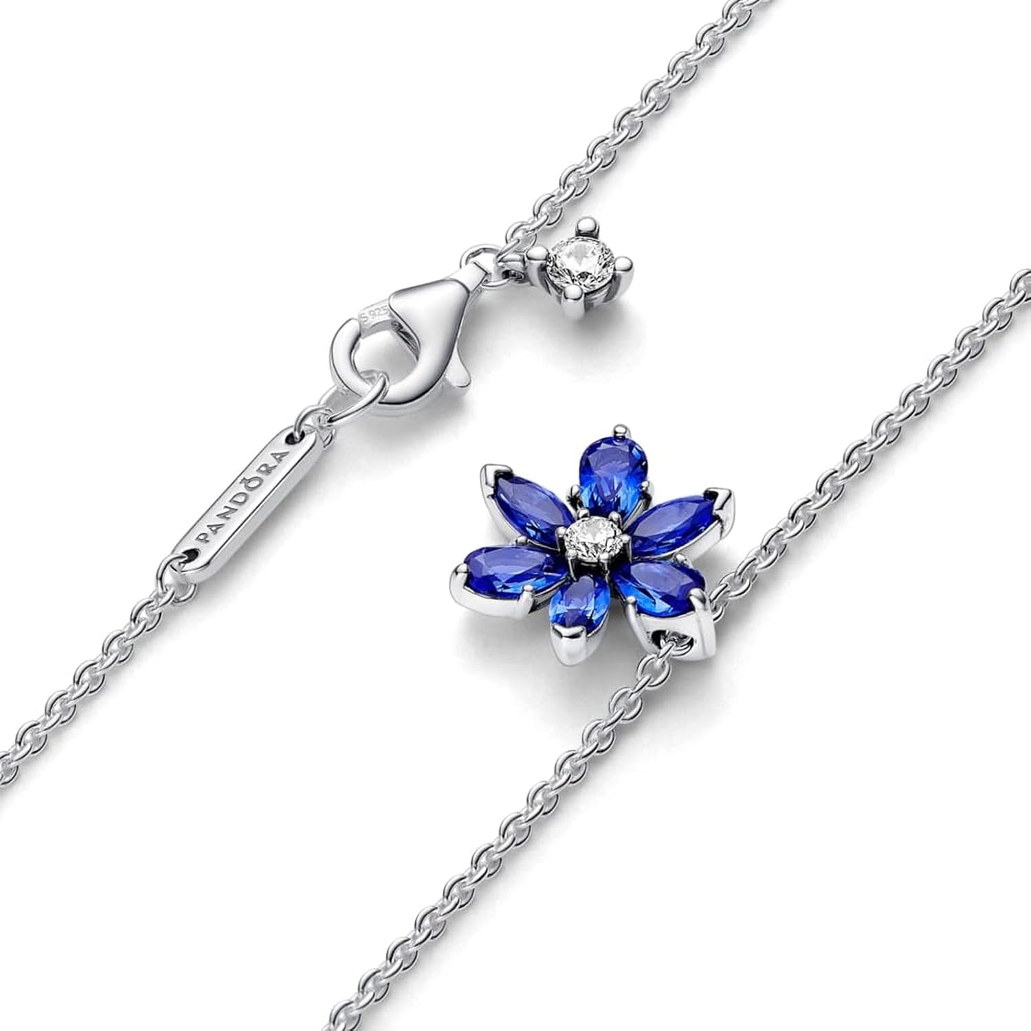 PANDORA Sparkling Blue Herbarium Cluster Pendant Necklace - Sterling Silver with Blue Man-Made Crystals & Cubic Zirconia for Women - PANDORA Timeless Jewelry - Includes Gift Box - 17.7“