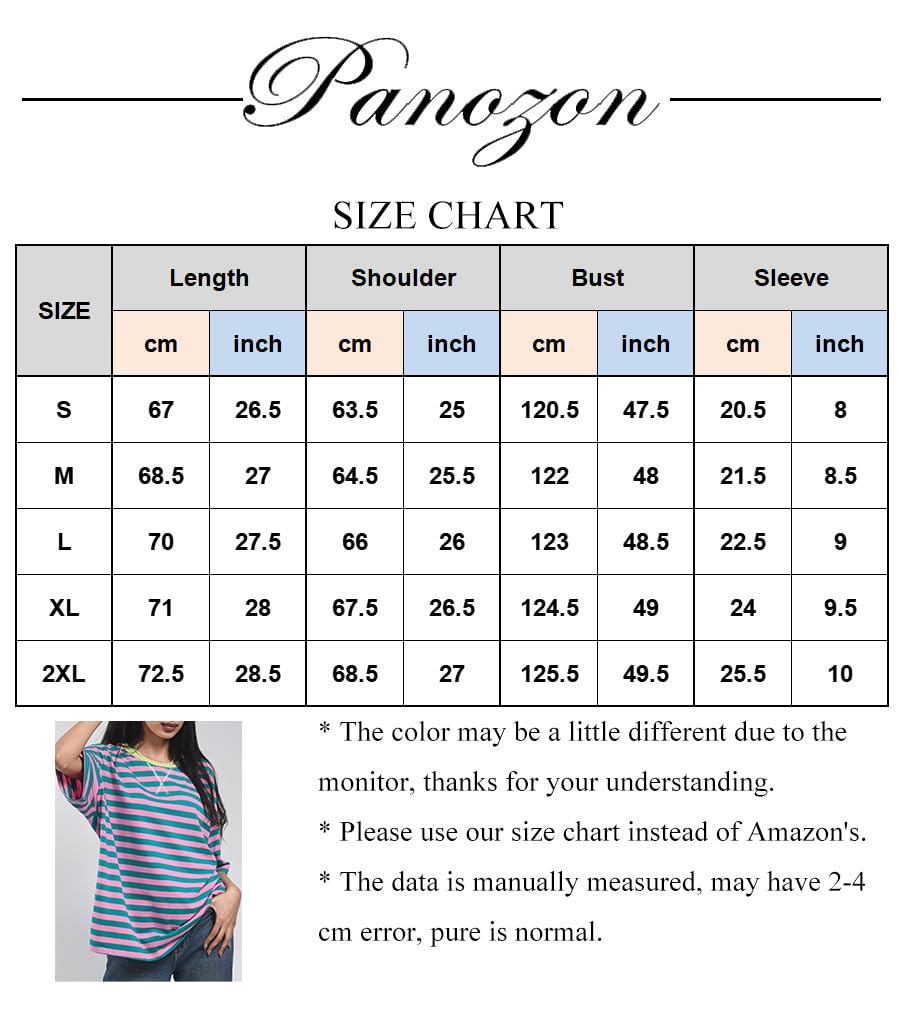 PANOZON Donna T-Shirt Oversize a Righe a Blocchi di Colore a Manica Corta a Girocollo T-Shirt Casual a Manica Corta Tops Loose