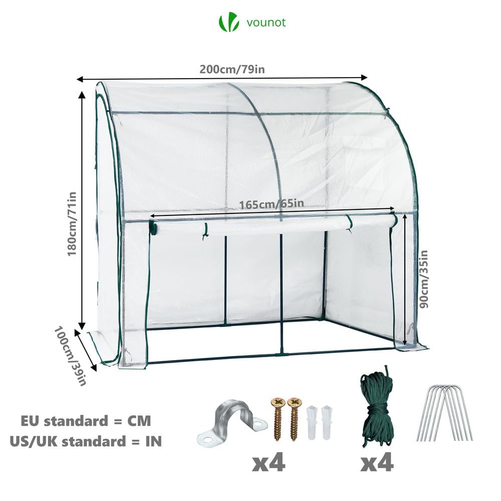 VOUNOT® Foliekas Anleunkas 200×100×180 cm – Winterharde Tomatenkas met Oprolbare Zijwanden, Stabiel Metalen Frame & Waterdichte PE-Folie, Wit