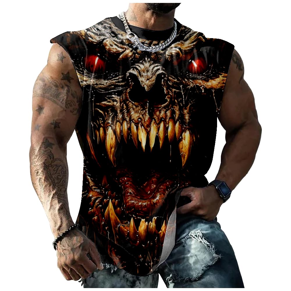 Muscle Shirts for Men Comfy Novelty Graphic T-Shirts Loose Casual Breathable Tropical Gym Shirts Collarless