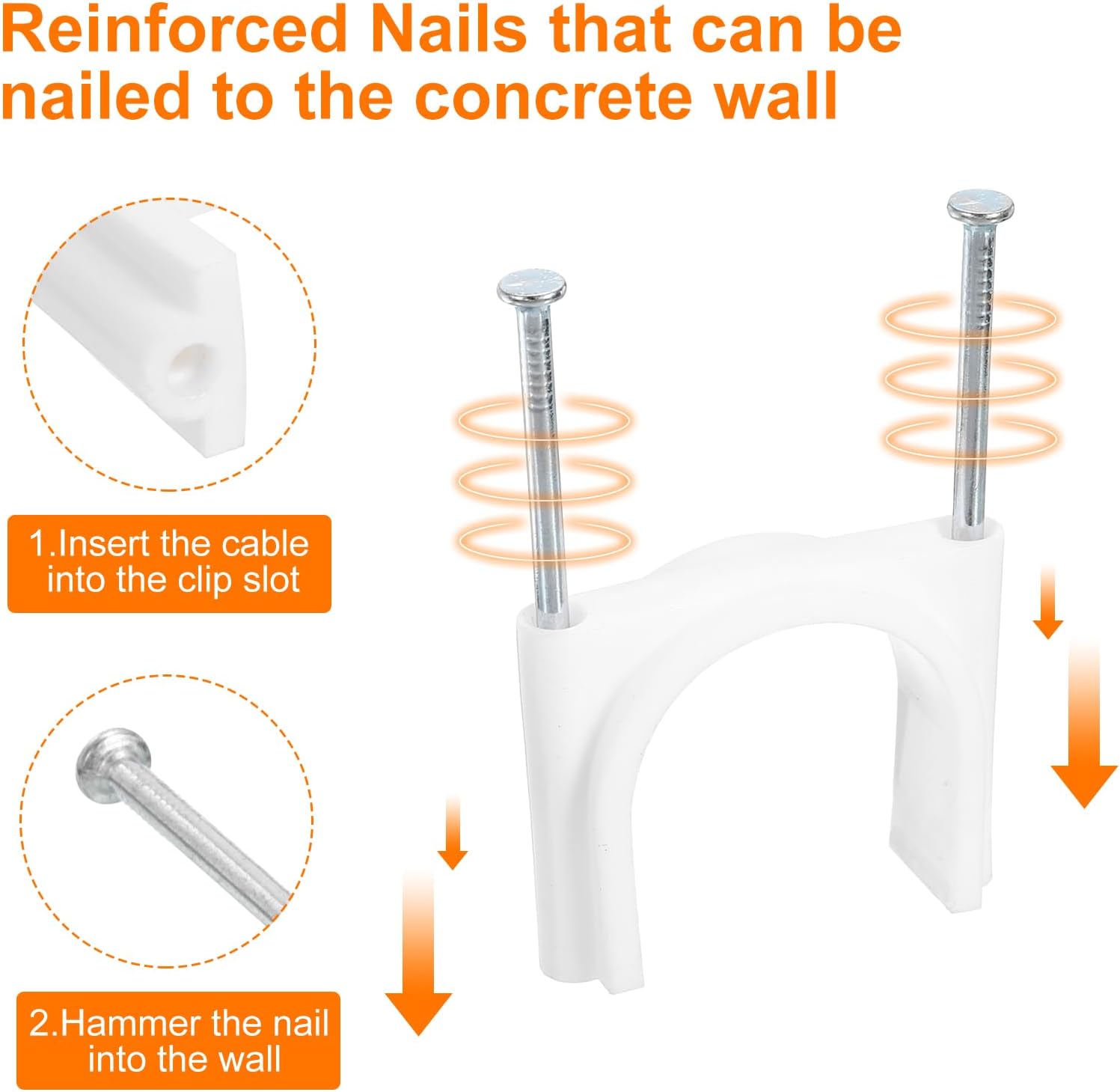 uxcell Cable Clips with Steel Nail, 48Pcs 40mm/1.57" Plastic Cable Wire Clips, Ethernet Cable Clips Nail in Cable Clips for Home Wires Cables Cords Management, White