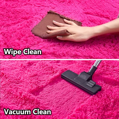 Fluffy Rug Stain Resistant 3x5 Feet, Hot Pink Cute Rugs for Bedroom Aesthetic, Modern Plush Area Rugs for Bedroom
