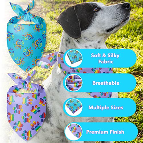 Odi Style Pride Dog Bandana - 2 Pack, Rainbow Dog Bandanas, Lgbt Scarves Bibs Accessories For Dogs, High-End Durable Fabric, Triangle Bandana For Medium And Large Dogs Pets, Purple, Teal #TOP2