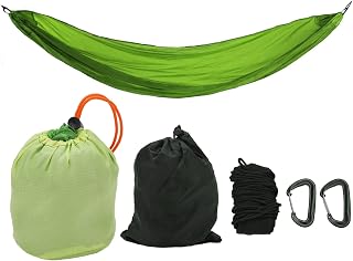 Portable Parachute Camping Hammock, Lightweight Outdoor Hammock with Aluminum Snap Hooks and Storage Bag, Compact Foldable Hammock for Hiking Travel Picnics (Grass Green)
