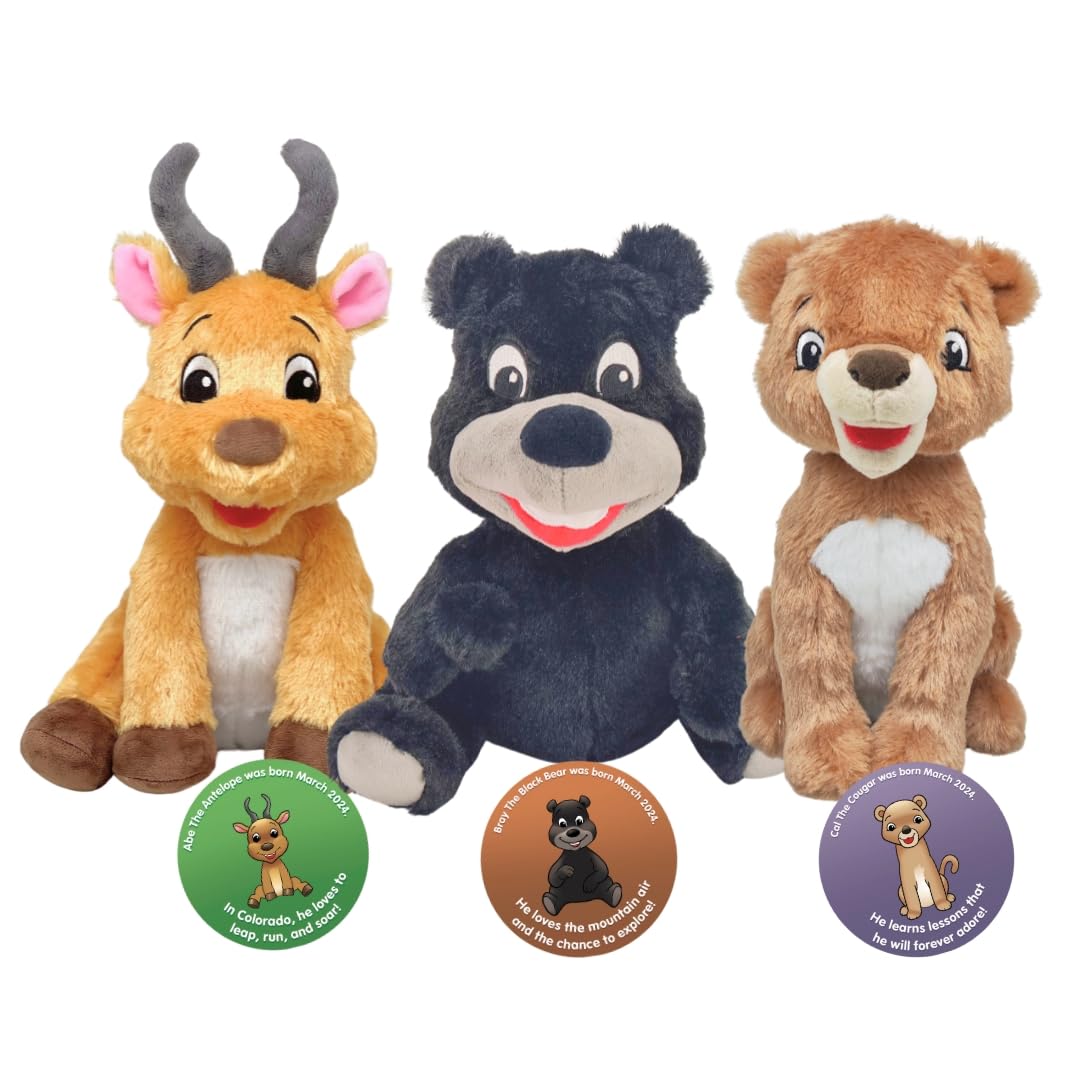 Bundle Colorado Adventure Series 3 Plushies Abe The Antelope Bray The Black Bear Cal The Cougar Set of