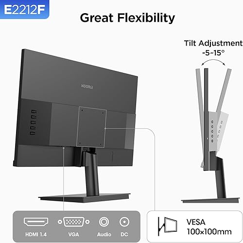 Miniatura 6 de KOORUI Monitor de computadora de 22 pulgadas, Full HD 1080P 100Hz, pantalla de juegos para PC, panel VA, pantalla ultra delgada, relación de