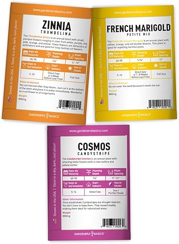 Miniatura 2 de Gardeners Basics - Semillas de jardín de flores para plantar al aire libre (paquete de 5 variedades) de margaritas, caléndula, cosmos, girasol,