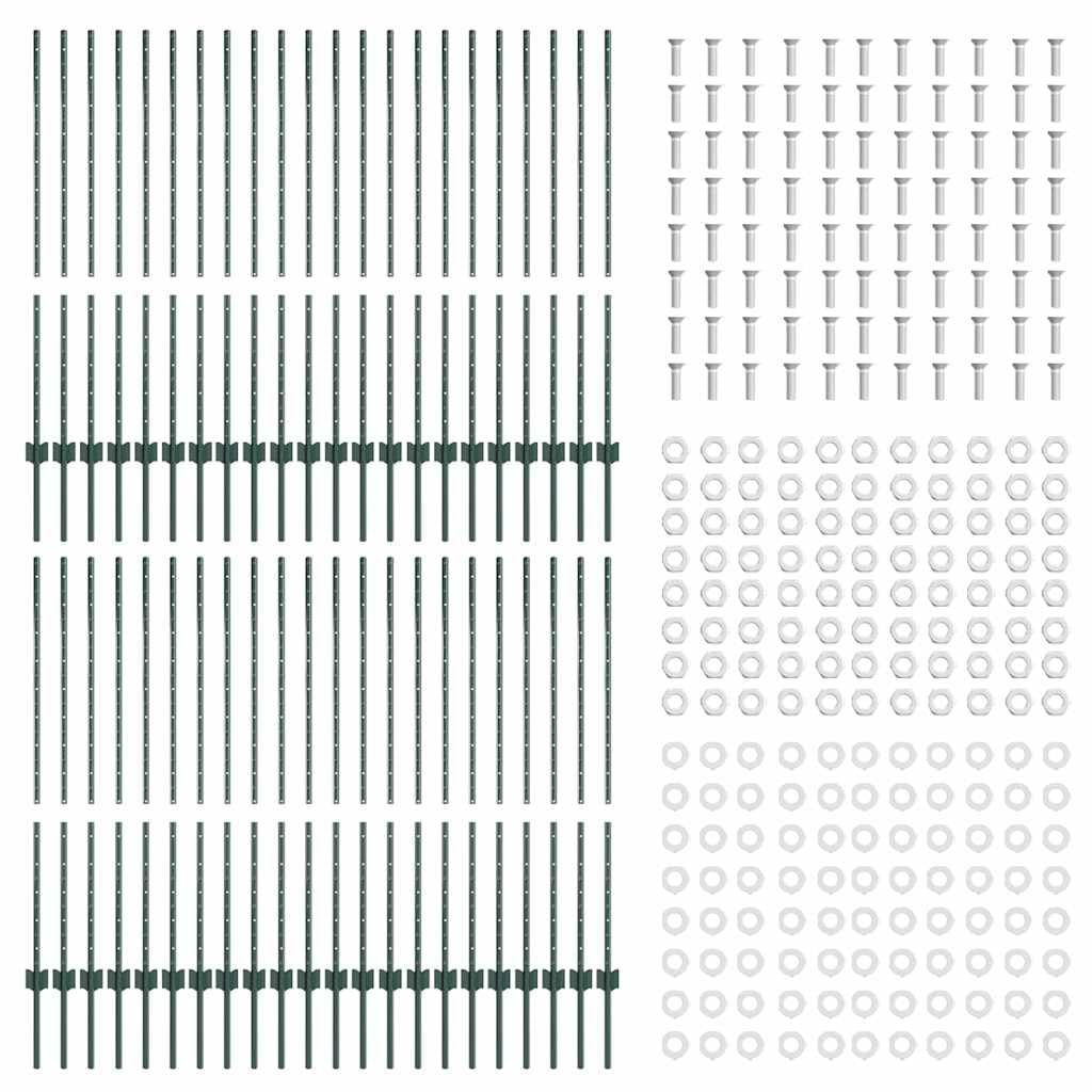 Postes de valla de hormigón de acero pulverizado, 160 cm, verde, juego de 44 unidades, para montaje con clavo o atornillado, soporte resistente a la intemperie para jardín y terraza