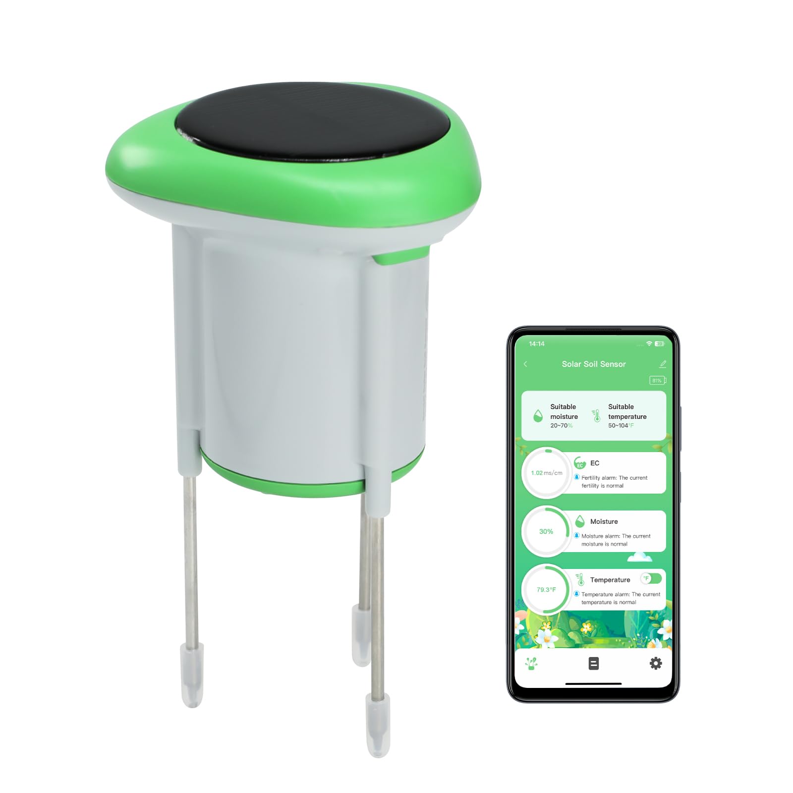 Misuratore di Umidità del Terreno WiFi, Tester Intelligente 3-in-1 per EC/Temperatura/Umidità, Monitor Wireless per Piante con App, Sensore Digitale ad Alta Precisione per Interni ed Esterni