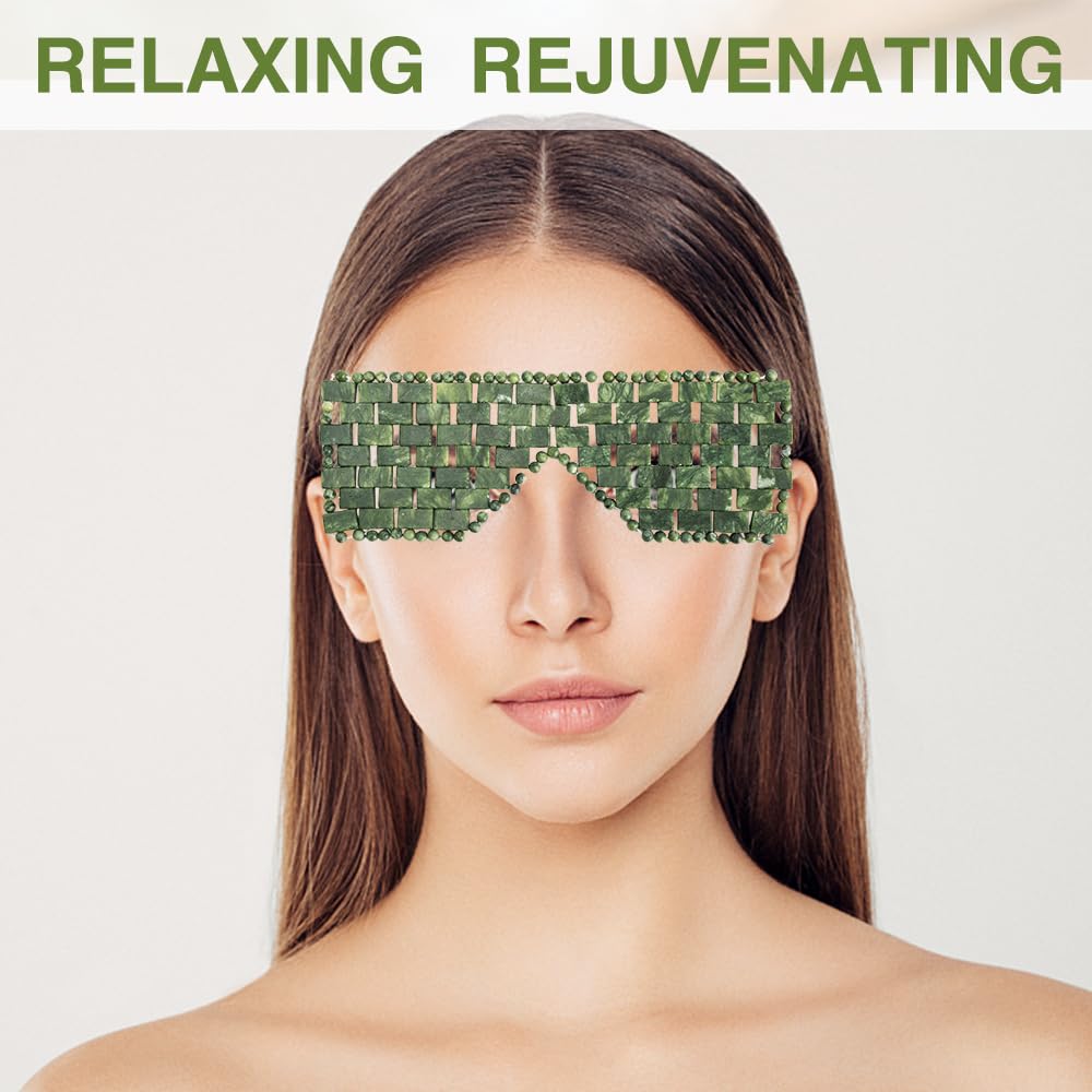 Maschera per Gli Occhi in Giada, Maschera Per Occhi In Pietra, Naturale Pietre Di Giada Anti Invecchiamento, Aiuta A Ridurre il Gonfiore Degli, il Mal di Testa (verde scuro)
