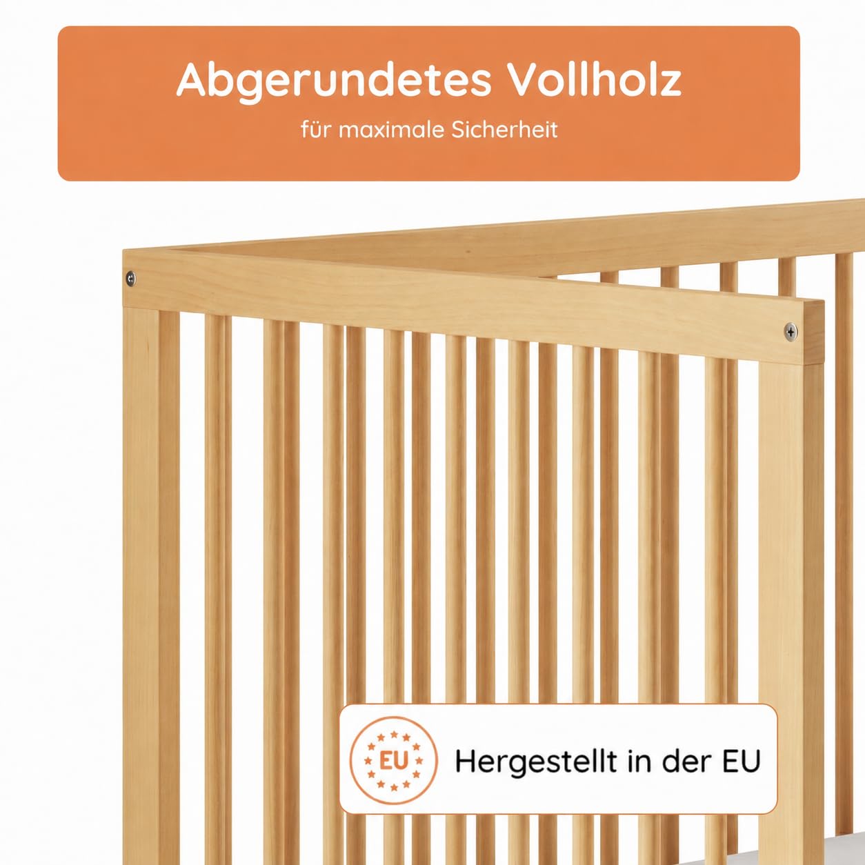 Kids Collective Babybett Kinderbett Gitterbett mit Rausfallschutz Baby Bett | stabiles Buchenholz | Juniorbett | Made in Europe | Kinderzimmer Jugendzimmer Möbel | 70x140 cm | Natur