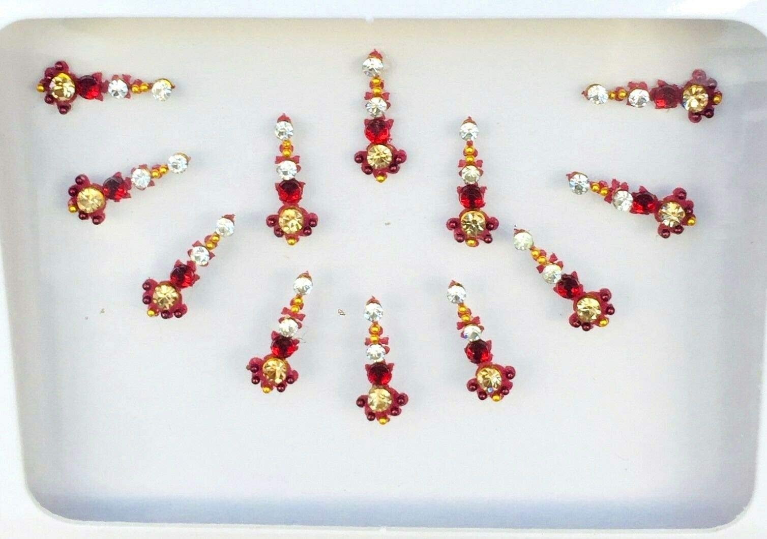 BB156 Red Bindi Gold Crystal Pearl Beading Bindi Tattoo Forehead Sticker Wedding Tikka Indian Fancy Party Arabian Face Gem Body Art