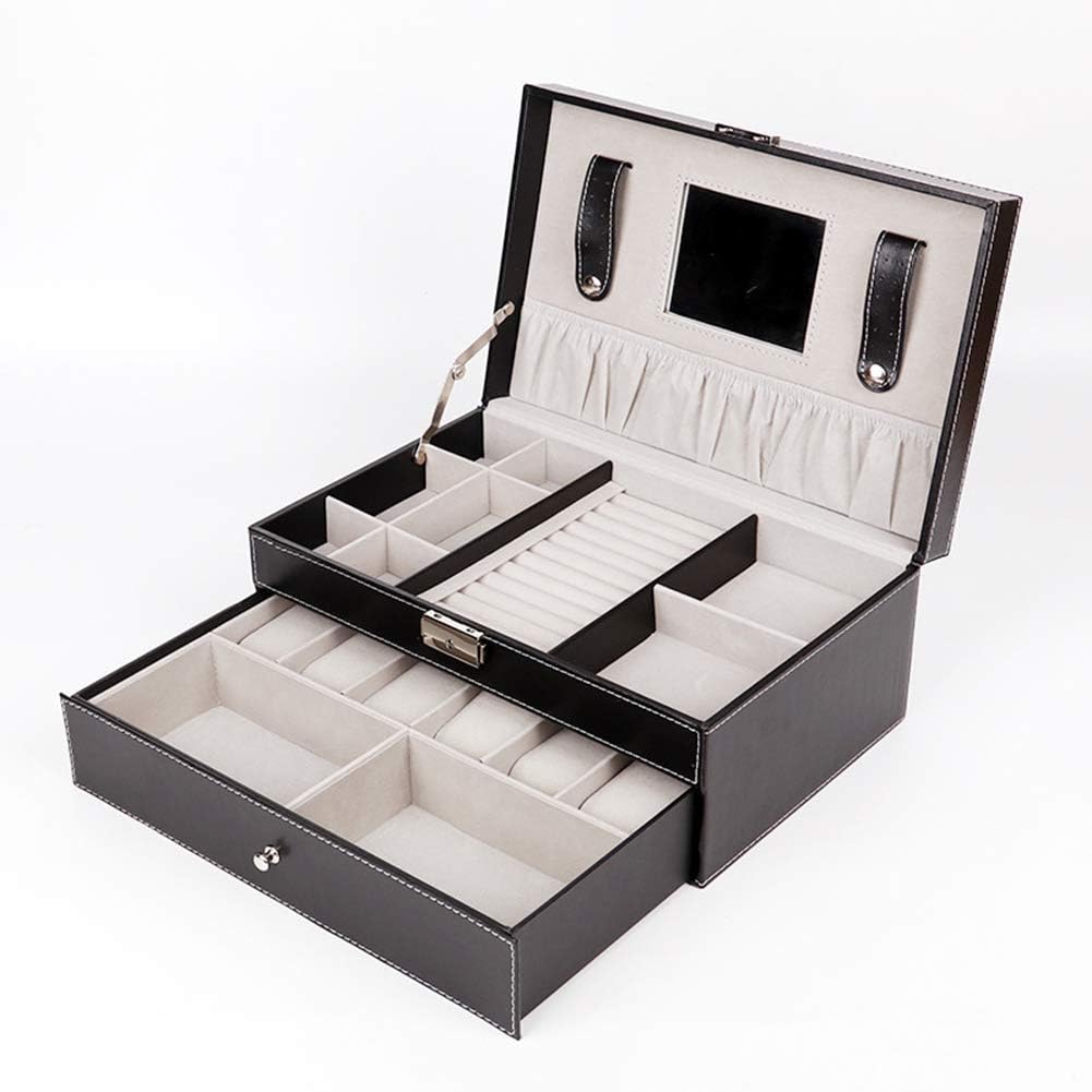 AMYMGLL Watch Box Organizer with Valet Drawer- Real Glass Top, Adjustable Tray, Metal Hinge, Carbon Fiber Design- Watch Storage Case for Men