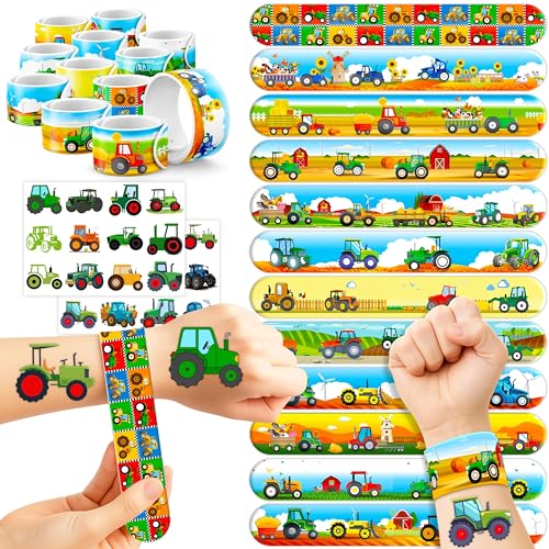48PCS Tractor Party Favors, Temporary Tattoos & Slap Bracelets Decoration
