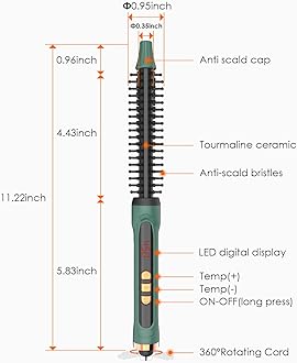 Mini Thermal Round Brush, 0.35 Inch Barrel Volume Heat Styling Brush for Men and Women Short Thin Curly Straight Hair, Heated Curling Iron,12 Temperature Setting (0.95 Inch with Bristles)