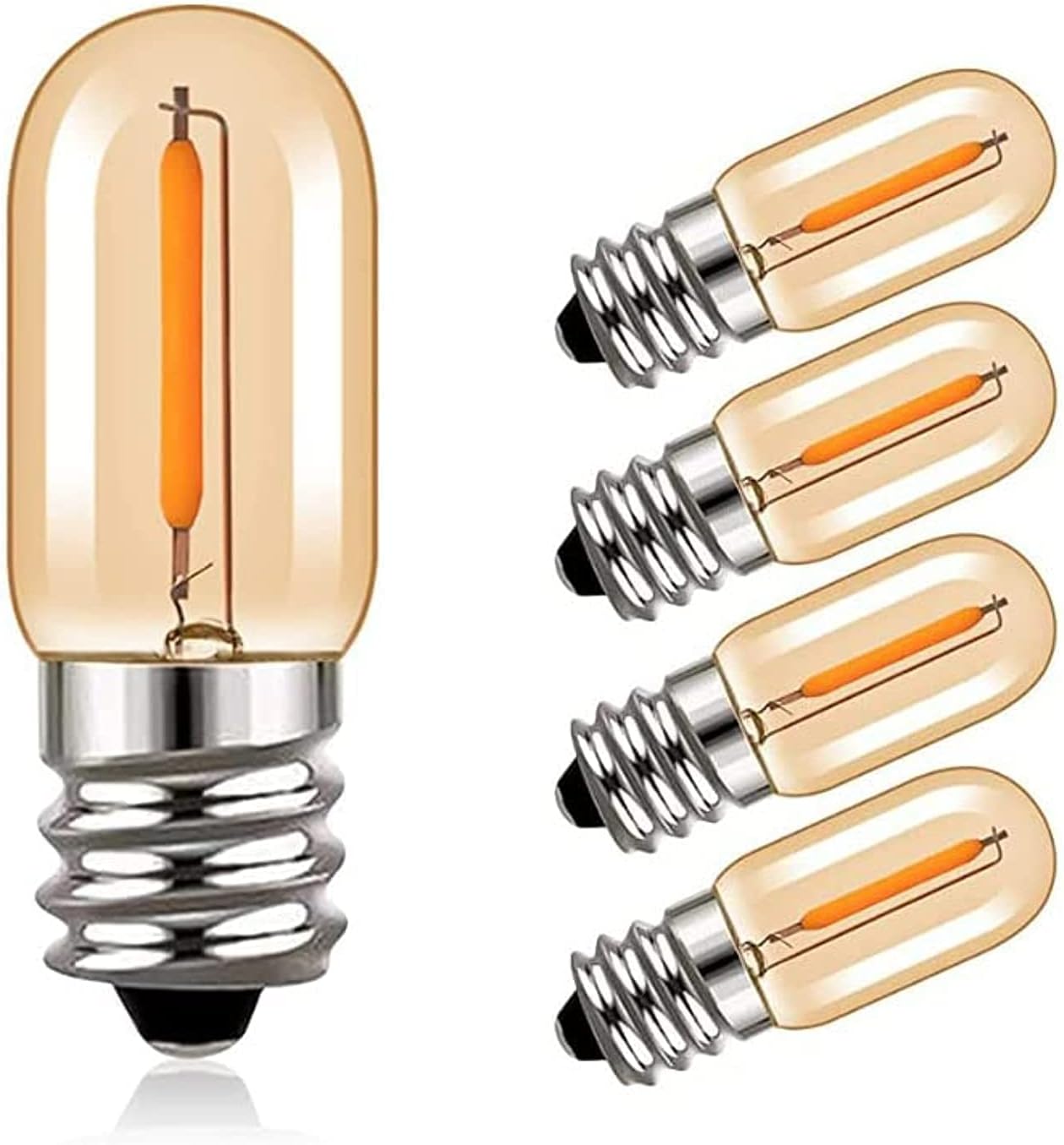 E14 LED Light Bulbs, T16 0.6W Vintage Edison Screw Light Bulb Tubular Night Light Mini Bulb Warm White 2200K Amber Light 10W Equivalent Bulb for Sewing Machine Refrigerator, Non-dimmable (Mini 5Pcs)