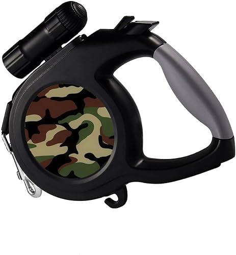 Correa para perro de camuflaje - Retráctil de 26 pies con linterna - Perros medianos a grandes